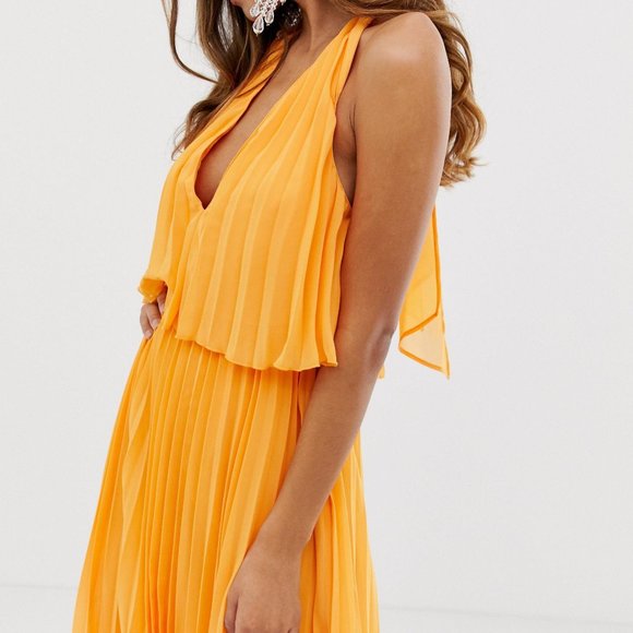 ASOS DESIGN Pleated Midi Dress Orange US 2 - Picture 4 of 4